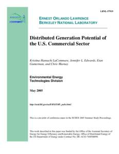 Distributed Generation Potential of the U.S. Commercial Sector