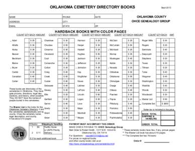 OKLAHOMA CEMETERY DIRECTORY BOOKS NAME PHONE  ADDRESS