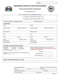 File No.  NEW MEXICO OFFICE OF THE STATE ENGINEER APPLICATION FOR PERMIT TO APPROPRIATE (check applicable boxes): For fees, see State Engineer website: http://www.ose.state.nm.us/