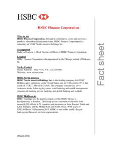 HSBC Finance Corporation - Fact sheet