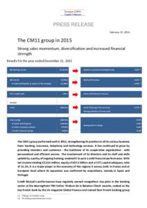 PRESS RELEASE February 25, 2016 The CM11 group in 2015 Strong sales momentum, diversification and increased financial strength