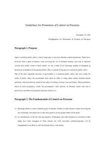 Guidelines for Promotion of Control on Firearms  December 19, 1995 Headquarters for Promotion of Control on Firearms