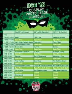 COSPLAY PHOTO STAGE SCHEDULE