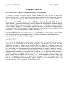 Edwards Aquifer Authority  June 21, 2012 NARRATIVE & BUDGET HCP MeasureVoluntary Irrigation Suspension Program Option