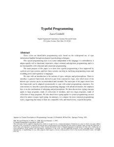 Typeful Programming Luca Cardelli Digital Equipment Corporation, Systems Research Center