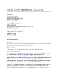 OVAL Board MeetingAttendees Eric Walker – IBM Corporation Kent Landfield – McAfee, Inc.