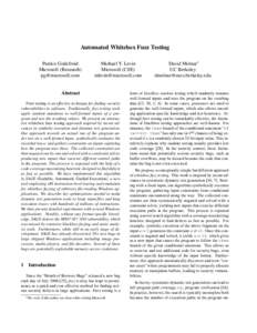 Automated Whitebox Fuzz Testing Patrice Godefroid Microsoft (Research) [removed]  Michael Y. Levin