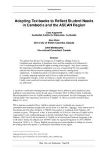 Teaching Practice  Adapting Textbooks to Reflect Student Needs in Cambodia and the ASEAN Region 1