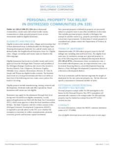 PERSONAL PROPERTY TAX RELIEF IN DISTRESSED COMMUNITIES (PA 328) Public Act 328 ofPA 328) allows distressed communities, county seats and certain border county communities to abate personal property taxes on new in