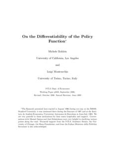 On the Diﬀerentiability of the Policy Function∗ Michele Boldrin University of California, Los Angeles and Luigi Montrucchio