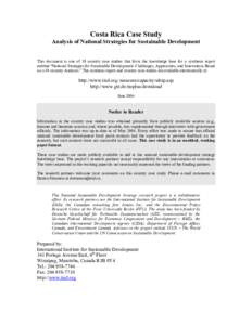 Costa Rica Case Study: Analysis of National Strategies for Sustainable Development