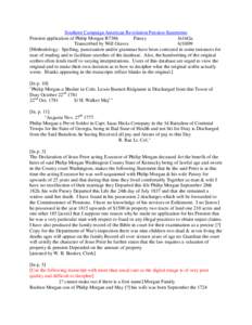 Southern Campaign American Revolution Pension Statements Pension application of Philip Morgan R7386 Patsey fn16Ga. Transcribed by Will Graves[removed]