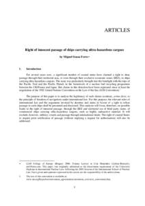 ARTICLES  Right of innocent passage of ships carrying ultra-hazardous cargoes by Miguel Sousa Ferro  I.