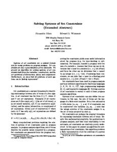 Solving Systems of Set Constraints (Extended Abstract) Alexander Aiken Edward L. Wimmers