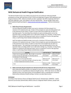 NHSC Behavioral Health Program Notification