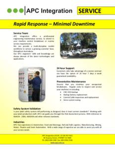 SERVICE Rapid Response – Minimal Downtime Service Team APC Integration offers a professional engineering maintenance service, to attend to your machine control breakdown or routine