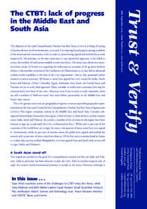 Sean West examines some of the challenges to CTBT entry into force, while Yana Feldman and Beth Nikitin explore Saudi Arabia’s Small Quantities Protocol. Plus Verification Watch, Science and Technology Scan, Peace Miss