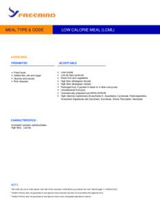 LOW CALORIE MEAL (LCML)  MEAL TYPE & CODE GUIDELINES : PROHIBITED
