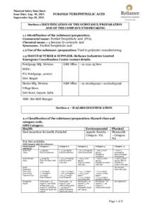 Material Safety Data Sheet Issue Date: Aug. 01, 2013 Supercedes: Sep. 01, 2011 PURIFIED TEREPHTHALIC ACID
