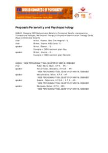 Proposals Personality and Psychopathology: Changing OCD Dysfunctional Beliefs to Functional Beliefs: implementing Transactional Analysis, Re-Decision Therapy & Projective Identification Therapy Cards (Keys to Emot