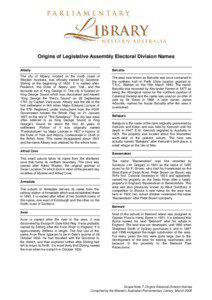 Origins of Legislative Assembly Electoral Division Names Albany