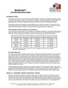 SYSTEMS SPECIFICATIONS BioSorter WITH LASER OPTIONS