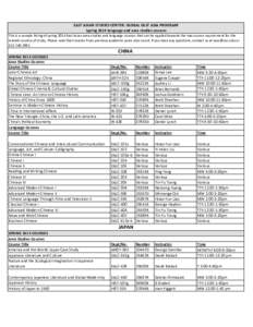 EAST ASIAN STUDIES CENTER: GLOBAL EAST ASIA PROGRAM Spring 2014 language and area studies courses This is a sample listing of spring 2014 East Asian area studies and language courses that can be applied towards the two c