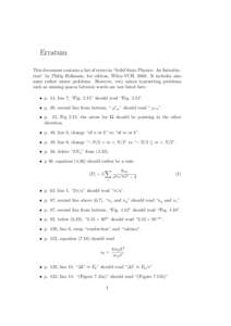 Erratum This document contains a list of errors in “Solid State Physics: An Introduction” by Philip Hofmann, 2nd edition, Wiley-VCH, 2015, first printIt includes also some rather minor problems. However, very 