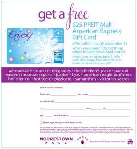 get a  free $25 PREIT Mall American Express