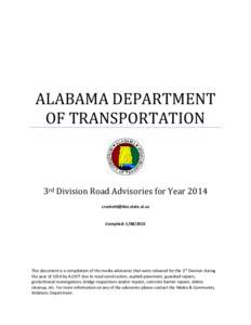 ALABAMA DEPARTMENT OF TRANSPORTATION 3rd Division Road Advisories for Year[removed]removed]