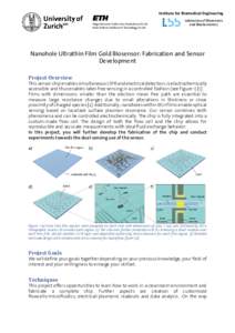 Institute for Biomedical Engineering Laboratory of Biosensors and Bioelectronics Nanohole Ultrathin Film Gold Biosensor: Fabrication and Sensor Development