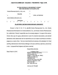 Case 8:15-cv[removed]GJH Document 2 Filed[removed]Page 1 of 39  IN THE UNITED STATES DISTRICT COURT FOR THE DISTRICT OF MARYLAND Otsuka Pharmaceutical Co., Ltd., et al.,