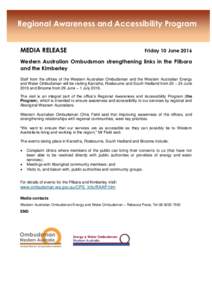 Media Release: Western Australian Ombudsman strenthening links in the Pilbara and the Kimberley