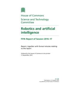 House of Commons Science and Technology Committee Robotics and artificial intelligence