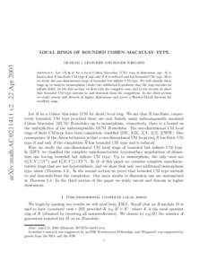 LOCAL RINGS OF BOUNDED COHEN–MACAULAY TYPE  arXiv:math.ACv2 22 Apr 2003 GRAHAM J. LEUSCHKE AND ROGER WIEGAND Abstract. Let (R, m, k) be a local Cohen–Macaulay (CM) ring of dimension one. It is