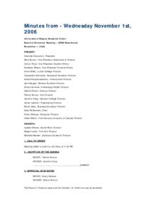 Minutes from - Wednesday November 1st, 2006