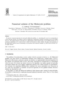 Journal of Computational and Applied Mathematics–227 www.elsevier.com/locate/cam Numerical solution of the Minkowski problem a