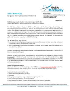 NASA Kentucky  Request for Statements of Interest NASA Undergraduate Student Instrument Project (USIPSept 8, 2015