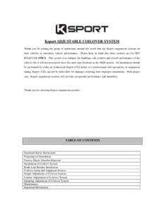 KSport Suspension Systems Installation Instructions