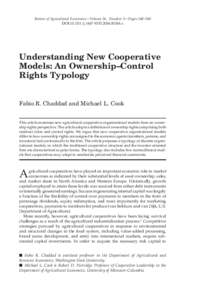 Review of Agricultural Economics—Volume 26, Number 3—Pages 348–360 DOI:j00184.x Understanding New Cooperative Models: An Ownership–Control Rights Typology