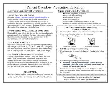 Patient Overdose Prevention Education How You Can Prevent Overdose Signs of an Opioid Overdose • Blue lips, fingernails, or toenails