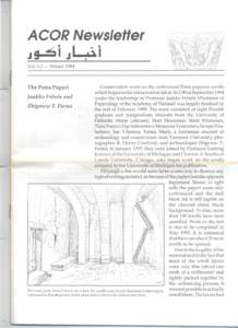 ACOR Newsletter JgJI • VolWinter 1994 Conservation work on the carbonized Petra papyrus scrolls which began in the conservation lab at ACOR in September 1994