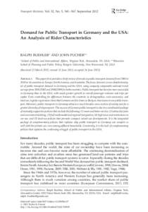 Demand for Public Transport in Germany and the USA: An Analysis of Rider Characteristics