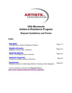 VSA Minnesota Artists-in-Residence Program Request Guidelines and Forms Index Description VSA Minnesota, Artists-in-Residence Program