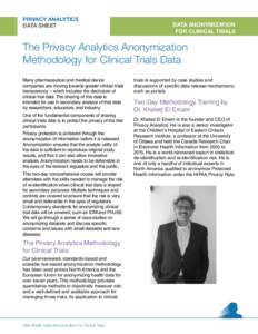 PRIVACY ANALYTICS DATA SHEET DATA ANONYMIZATION FOR CLINICAL TRIALS