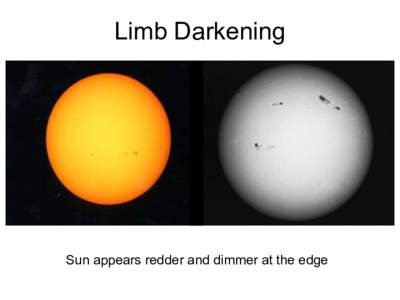 Limb  Darkening  Sun  appears  redder  and  dimmer  at  the  edge 