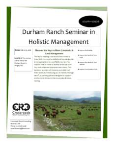 —Durham Ranch Seminar in Holistic Management Discover the Keys to Bison (Livestock) & Land Management