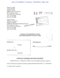 Case 1:14-cv[removed]ALC Document 2 Filed[removed]Page 1 of 28  Dale M. Cendali Johanna Schmitt Bonnie L. Jarrett KIRKLAND & ELLIS LLP