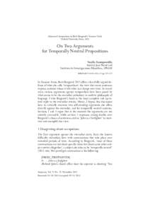 Disputatio’s Symposium on Berit Brogaard’s Transient Truths Oxford University Press, 2012 On Two Arguments for Temporally Neutral Propositions Vasilis Tsompanidis