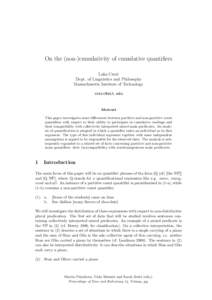 On the (non-)cumulativity of cumulative quantifiers Luka Crniˇc Dept. of Linguistics and Philosophy Massachusetts Institute of Technology 